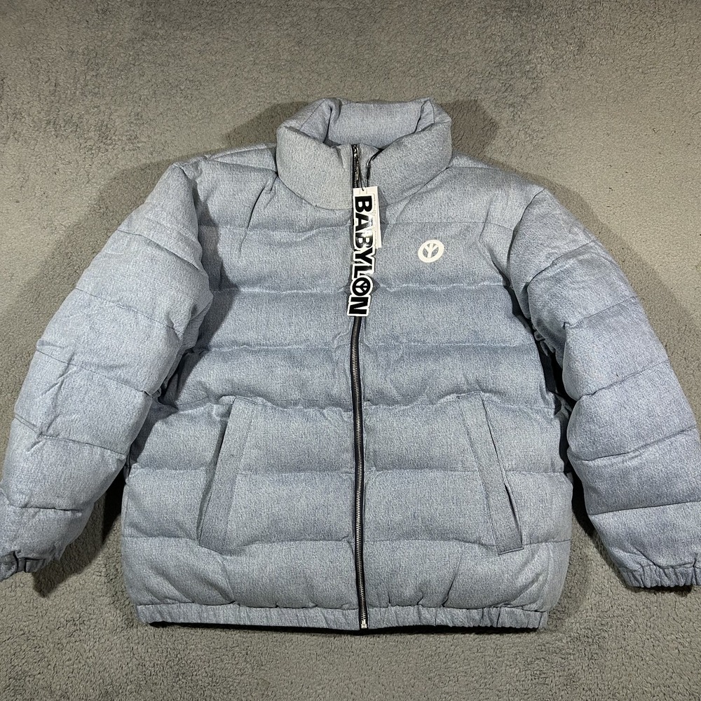 NWT Babylon LA BB Denim Puffer Jacket Men's Large Light Gray